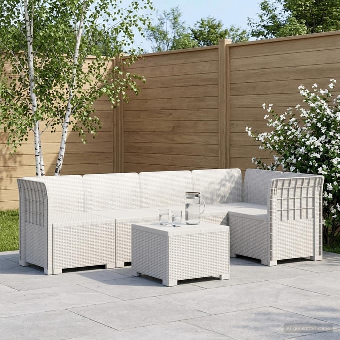 vidaXL - 5-Zits - Tuinbank - Rattanlook - PP - Wit