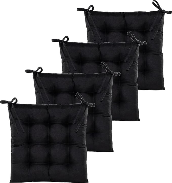Anna's collection Stoelkussen gewatteerd - 4x - zwart - 38 x 38 cm - binnen/buiten