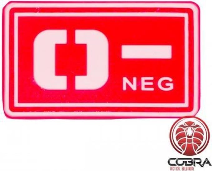 O- NEG bloedgroep PVC Militaire rode patch embleem met velcro