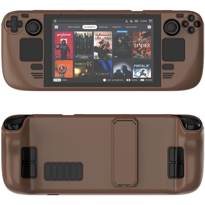 Voor Steam Deck Game Console Beschermhoes met Beugel Schokbestendige Behuizing Harde PC-hoes Antislip Voor Valve Steam Deck Accessoires bruin