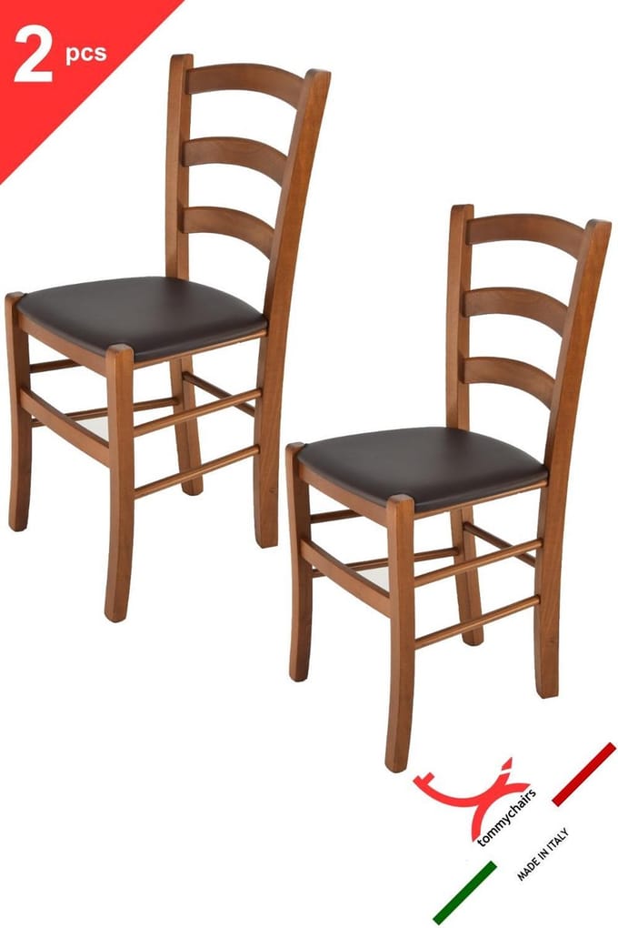 Tommychairs Venice - Eetkamerstoelen - Set van 2 - Licht Walnoot & Moka - Kunstleer & Hout