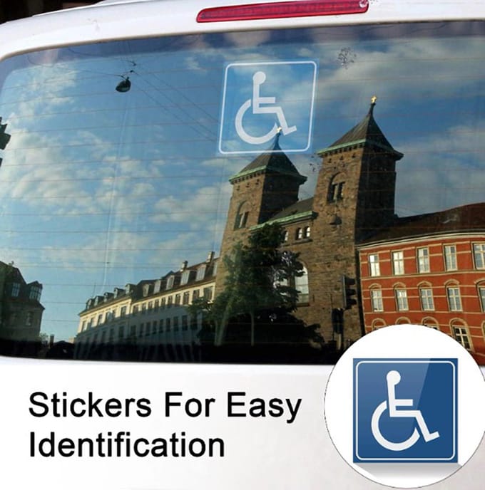 Gehandicapten sticker met rolstoel - blauw - Minder valide autosticker - 15x15CM