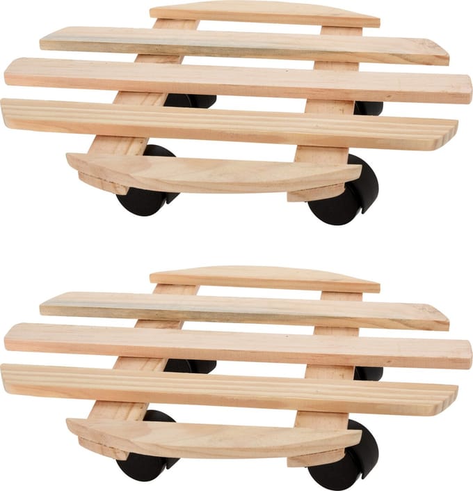 Pro Garden Plantentrolley - 2x - hout - naturel - rond - D35 cm - 100 kilo