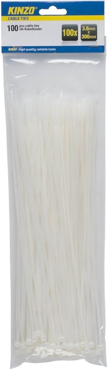 Kinzo Kabelbinders - 100x - wit - 3,6 x 300 mm - tie wraps / rips