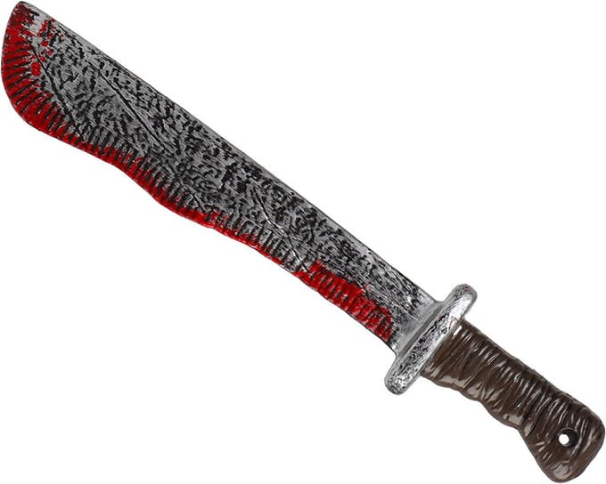 Grote machete/mes - plastic - 43 cm - Halloween/ridders/zombie killer verkleed wapens - met bloed