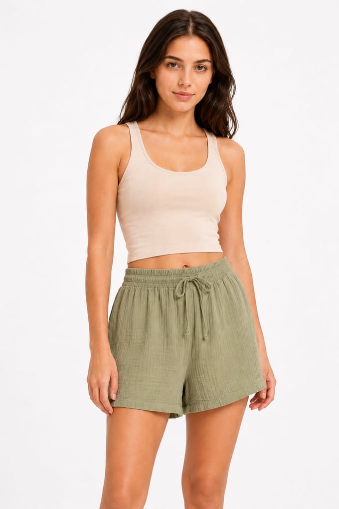 Hoge Taille Structuur Wijde Shorts