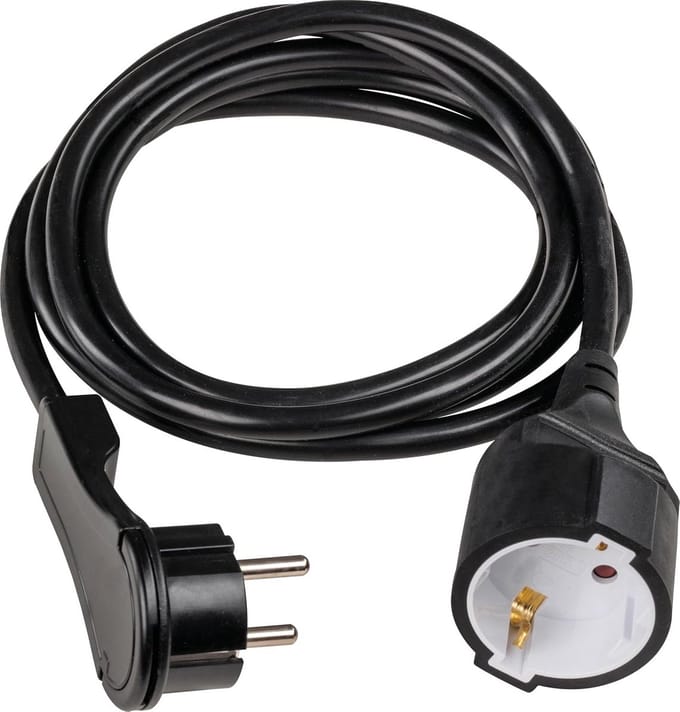 Verlengsnoer met Platte Koppeling 230V Zwart - Compact en Sterk