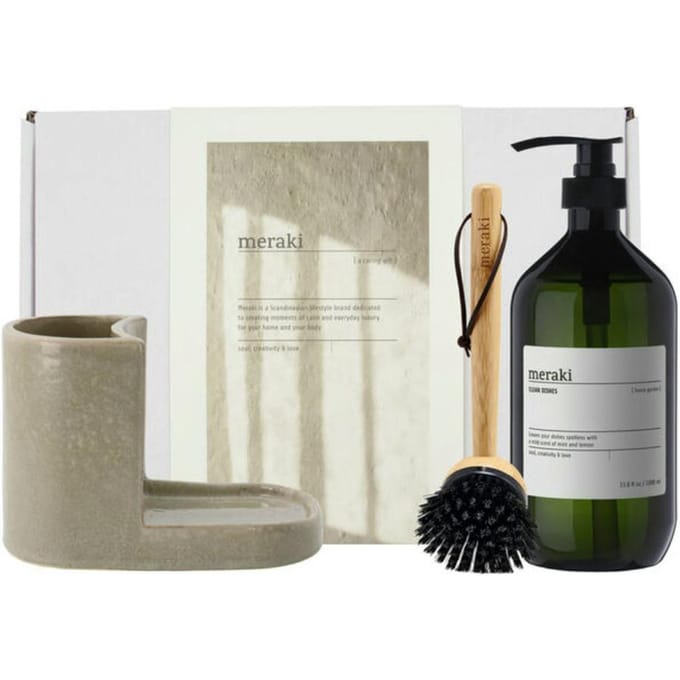 Meraki Gift Box w. Grey Holder, Nature Brush &amp; Forest Garden Dish Wash 1000 ml + 2 st