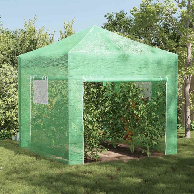 vidaXL - Kas - met - Pop-up - Frame - met - dak - Groen - 290 - x - 290 - x - 315 - cm - IJzer