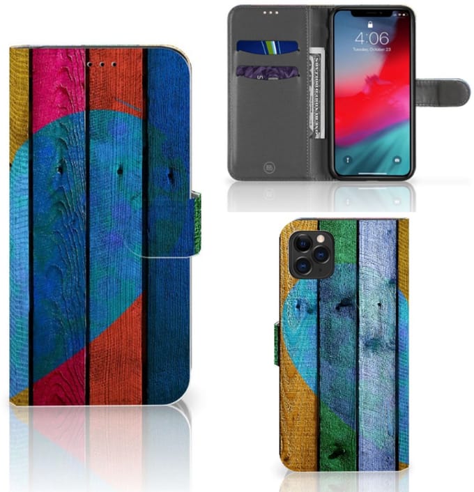 Apple iPhone 11 Pro Max Book Style Case Wood Heart - Cadeau voor je Vriend