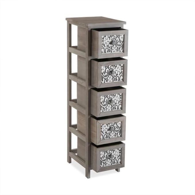 Armoire Étagère de salle de bain Ngawi - Bois - Gris - 98 x 32 x 26 cm - Versa gris