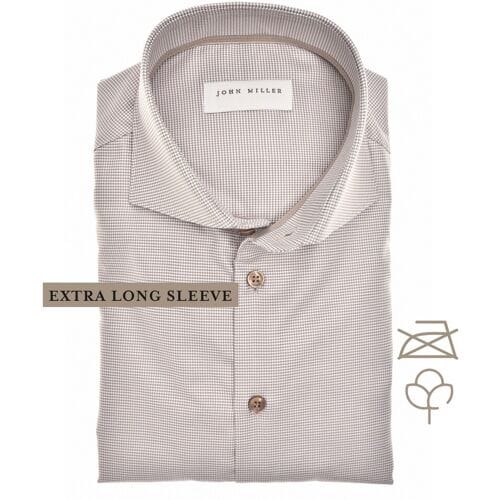 John Miller Overhemd Organic Houndstooth Shirt Mouwlengte 7 Midden Bruin / male