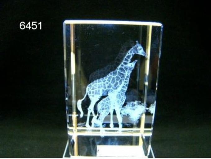 3D Laser Gravure Giraffe met Jong in Glasblokje – Luxe Cadeau – 8 cm