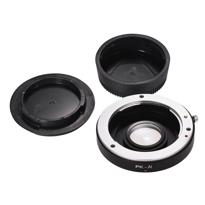 PK-AI lensvattingadapterring met optisch glas voor Pentax K-vattinglens passend voor Nikon black