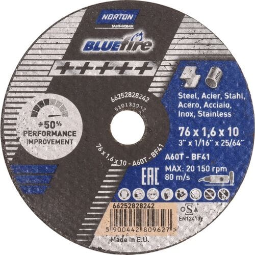 Symantec Norton Blue Fire doorslijpschijf staal/inox 76x1,6x10mm