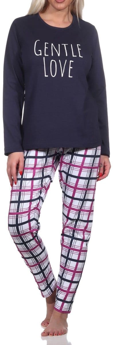 Normann damespyjama met lange mouwen en geruite jersey broek