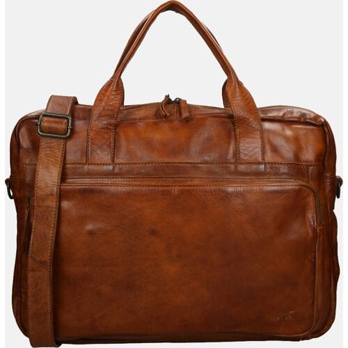 Bear Design Cow Lavato Leren Laptoptas - 17 inch - Cognac