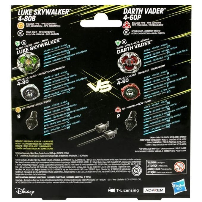 Hasbro Beyblade X and Star Wars Collab Luke Skywalker 4-80B vs. Darth Vader 4-60B