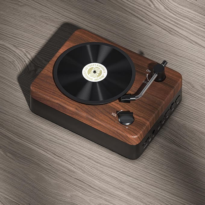 KO-STAR BT5.3 Speaker Playback Draagbare draadloze speaker met vintage platenspeler design AUX koffie