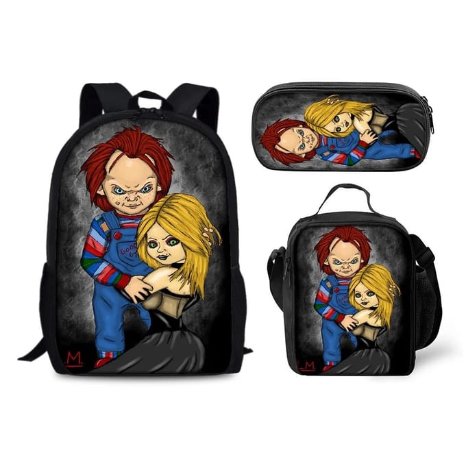 Horror Chucky Schooltas Rugzak Lunchtas Etui Set Cadeau voor Kinderen Studenten