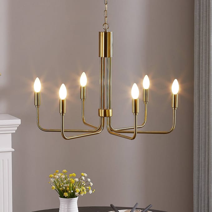 Lindby kroonluchter Elanova, messing, 6-lamps, Ø 70 cm, E14