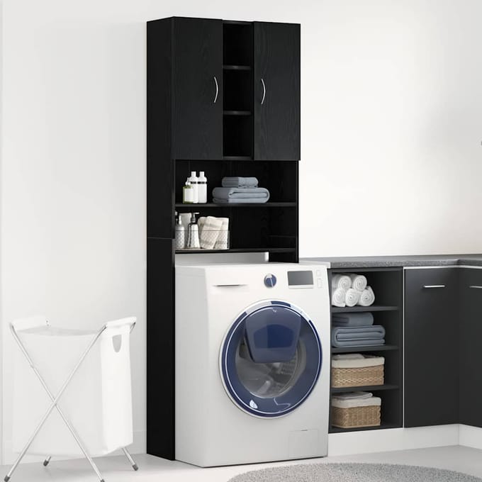 Meuble pour machine à laver aspect Chêne Noir 64 x 25,5 x 190 cm