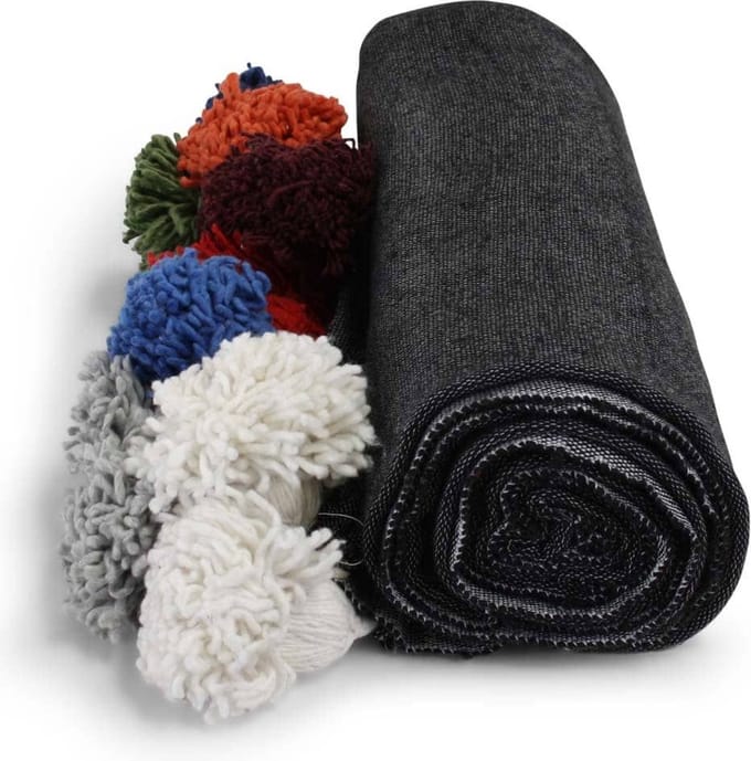 Safaary - Marokkaanse Bedsprei Antraciet met gekleurde Pom-poms