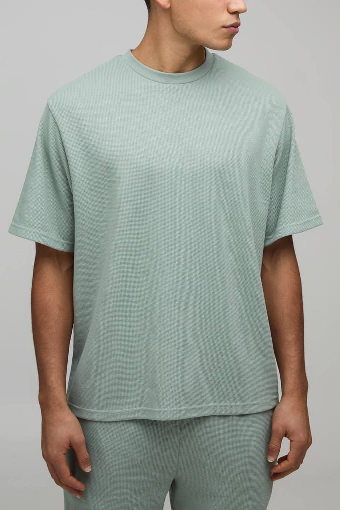 Relaxed Fit Waffle T-Shirt | Dusty Green | Size Medium
