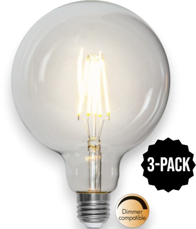 3-Pack | G125 Globelamp - E27 - 7.5W - Extra Warm Wit - 2700K - Dimbaar - Filament - Helder
