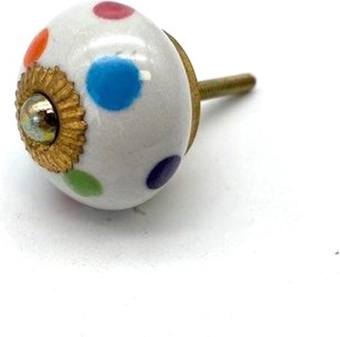Porseleinen Knop Wit met gekleurde stippen 40mm handgeschilderd