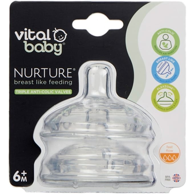 Vital Baby Nurture Fast Flow Flessenspenen - 2 stuks
