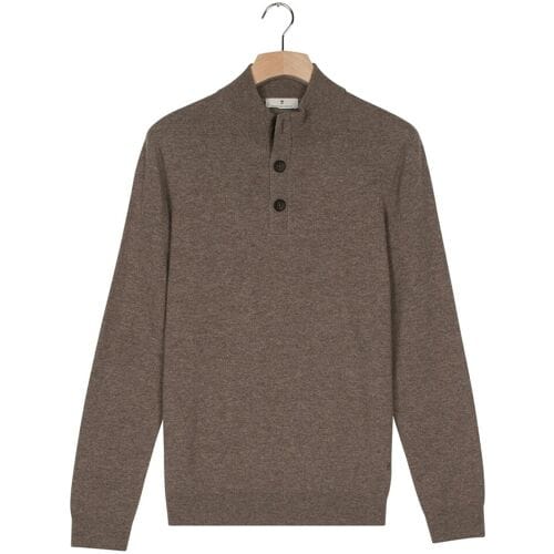 Thomas Maine Trui Placket Buttons Closure Single Knit Subtle Mélange Color Taupe / male