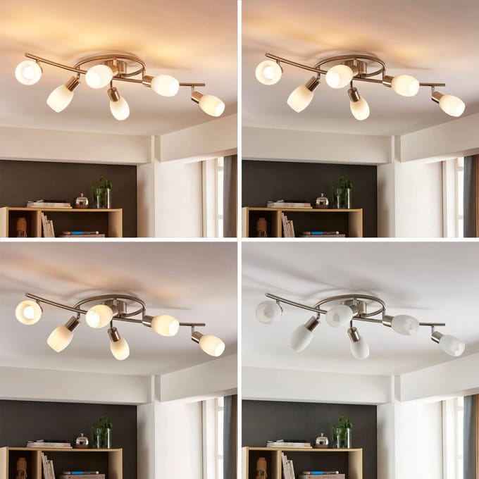 Lindby spot Arda, 75 cm, 6-lamps, nikkel, glas, E14