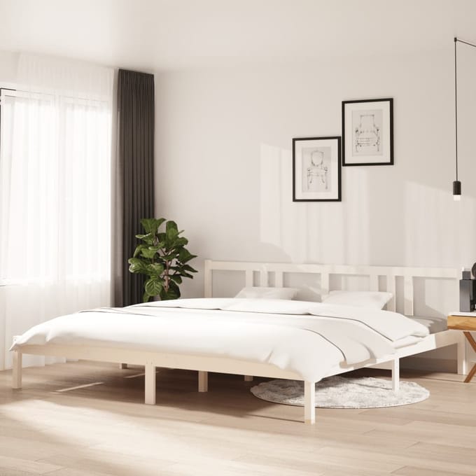 vidaXL - Bedframe - massief - hout - wit - 200x200 - cm