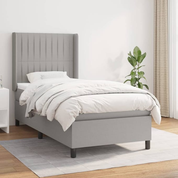 vidaXL - Boxspring - met - matras - stof - lichtgrijs - 100x200 - cm