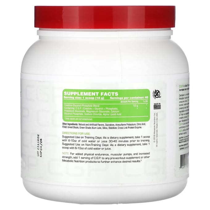 Metabolic Nutrition, CGP, Pomme Verte, 400g