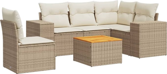 vidaXL - 6-delige - Loungeset - met - kussens - poly - rattan - beige