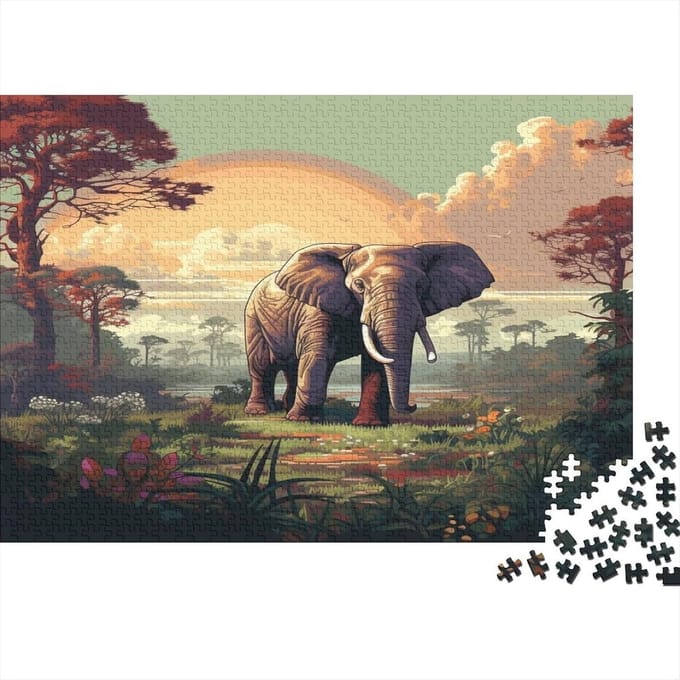 Olifant Puzzel - Dierenpuzzel Legpuzzel - Ontspanning Thuis - Premium Kwaliteit Karton - 1000 Stukjes 75x50cm