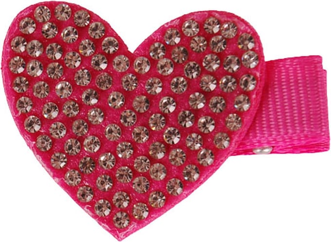 Haarclipje fuchsia hartje strass steentjes - 4 cm