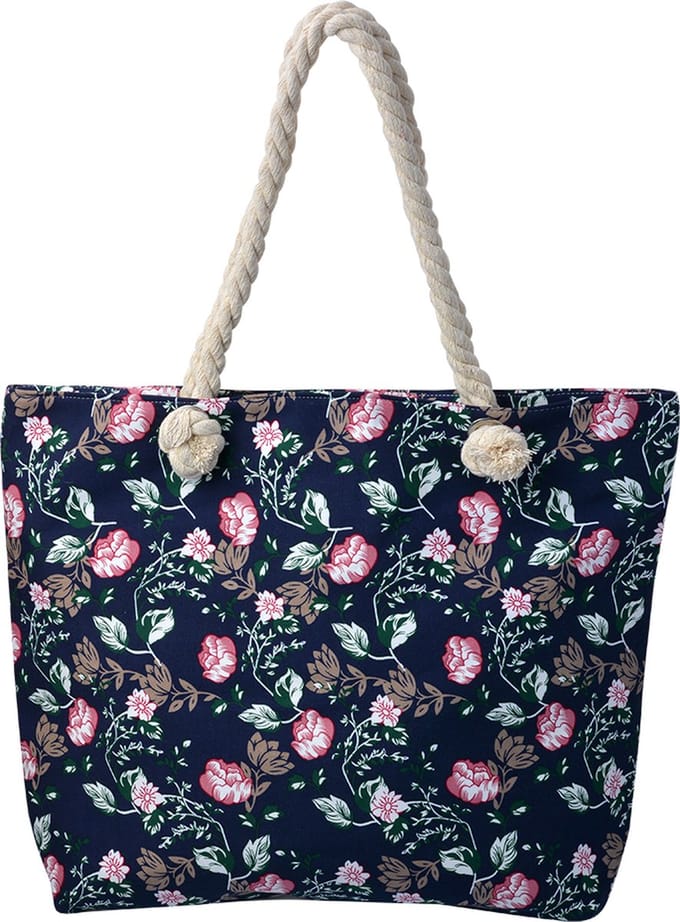 Juleeze Strandtas 43x33 cm Blauw Polyester Bloemen Handtas Dames