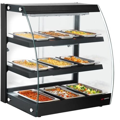 GGM Gastro Warmhaltevitrine - 650mm - 1,16 kW - mit 3 Ablagen - Schwarz