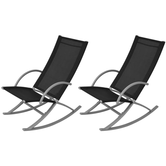 vidaXL - Tuinschommelstoelen - 2 - st - staal - en - textileen - zwart