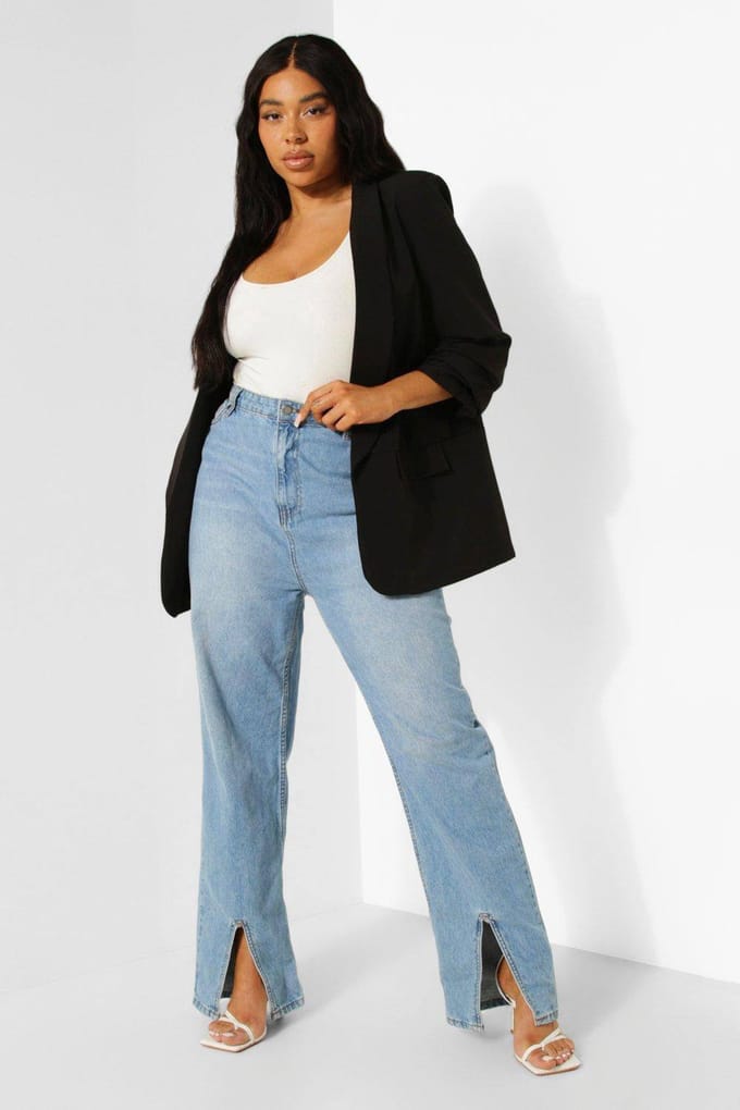 boohoo Dames Plus Stretch Geweven Geruched Mouwblazer | Zwart | Maat: 48