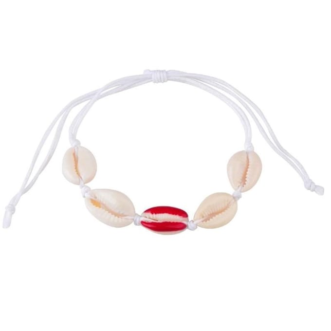 Fako Bijoux® - Schelpjes Armband - Schelpen - Wit - 1x Rood