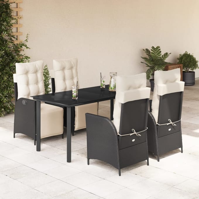 vidaXL - 5-delige - Tuinset - met - kussens - poly - rattan - zwart