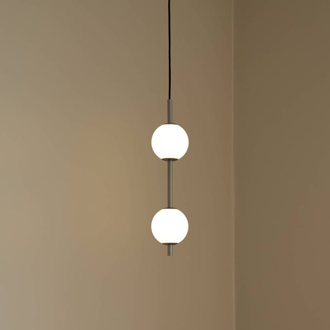 UMAGE LED hanglamp Audrey, staalkleurig, 2-lamps, Ø 12 cm