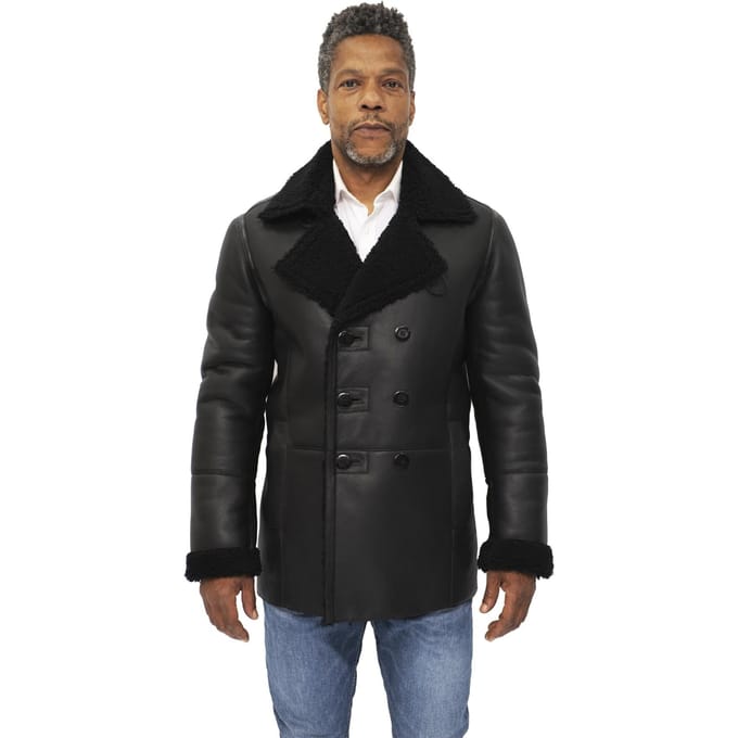 Heren double-breasted shearling schapenvacht erwtenjas-Valencia