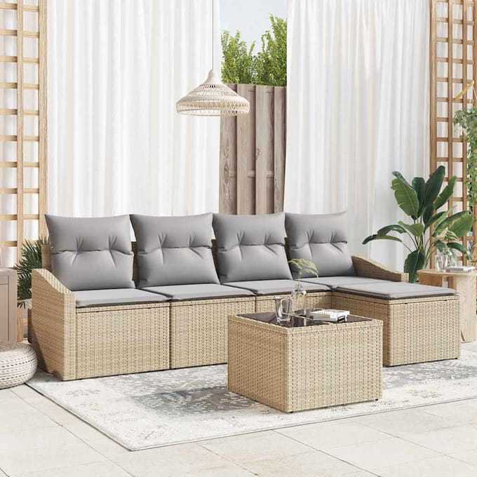 vidaXL - Bankstel - 6 - st - Beige - en - Lichtgrijs - poly - rattan