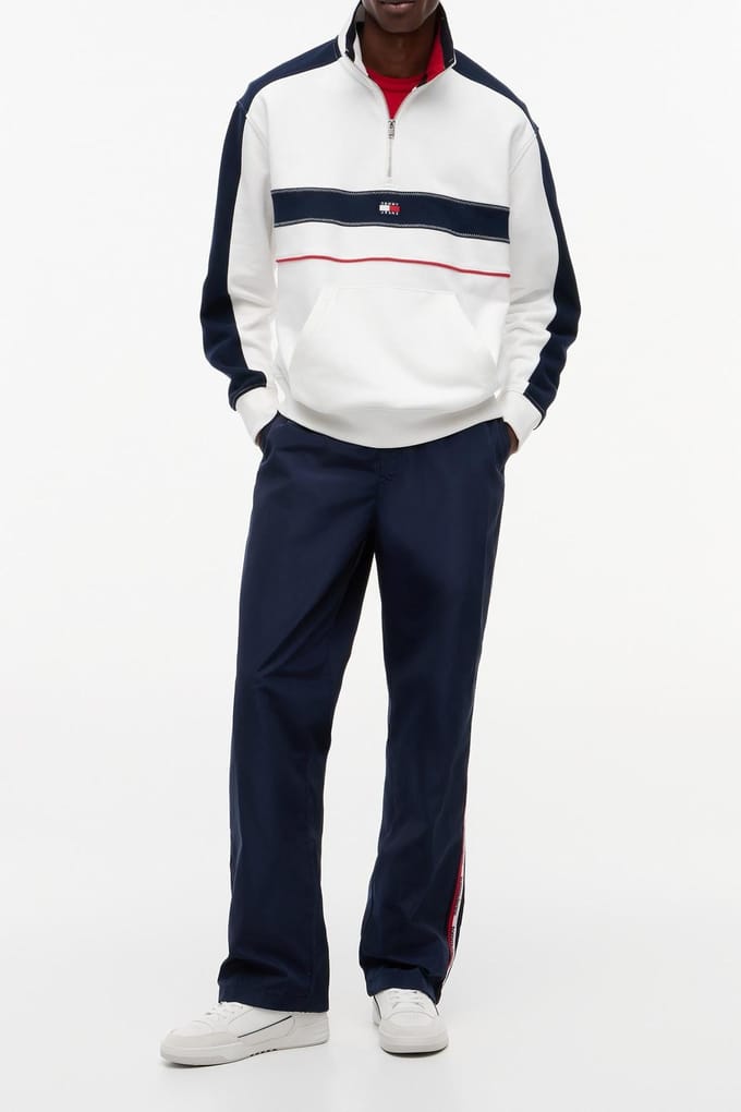 Tommy Hilfiger Relaxed Colorblock Quarter Zip Ecru Größe: L | Kaputzenpullis Outlet | Herren | Braun