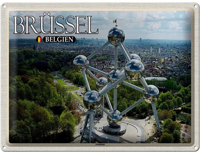 Blechschild Reise 40x30cm Brüssel Belgien Atomium Geschenk
